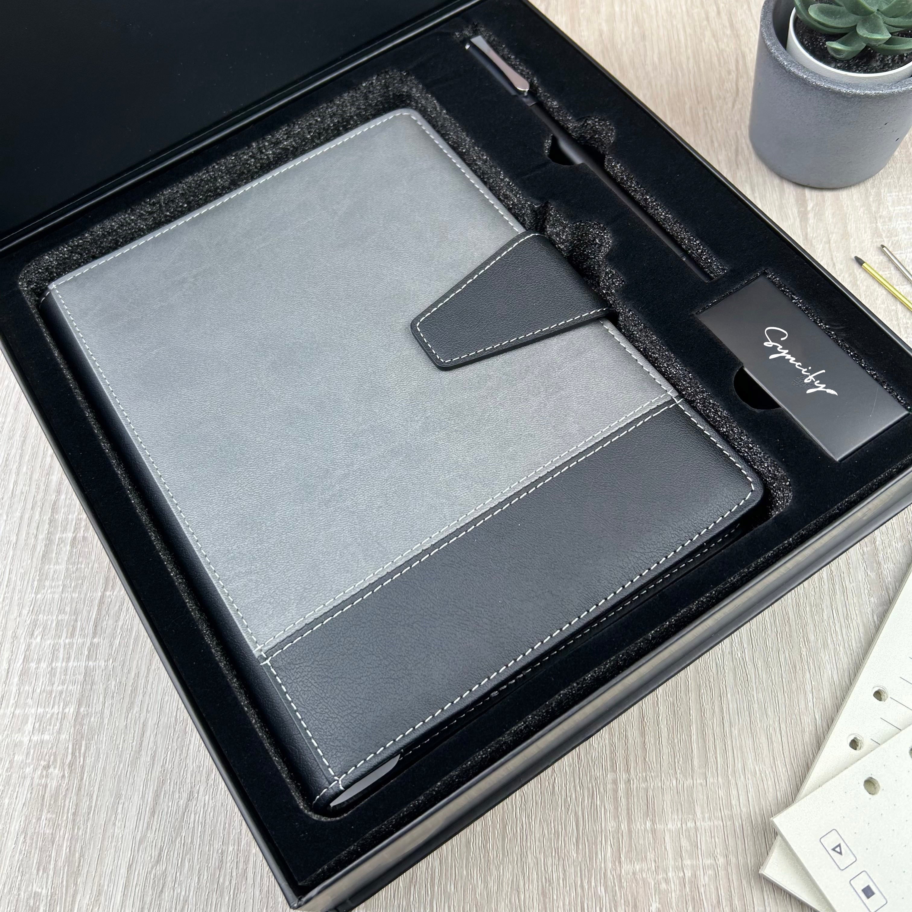 Syncifybook Sketchbook PRO V2 premium gray and black leather sketchbook in gift box with pen and accessories