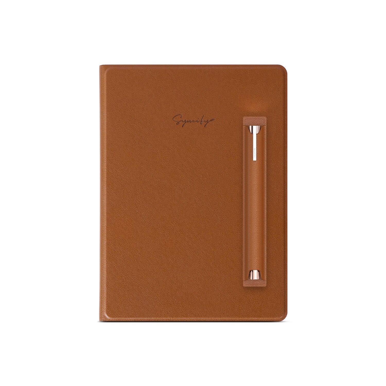 Syncifybook sketchbook duo pro digital notebook in brown leather with pen holder on cover